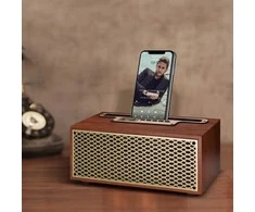 Medinė retro stiliaus „Bluetooth“ kolonėlė su radiju, 8 W galia ir bosu