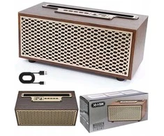 Medinė retro stiliaus „Bluetooth“ kolonėlė su radiju, 8 W galia ir bosu