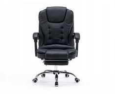 Patogi ergonominė darbo kėdė su kojų atrama juoda