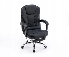 Patogi ergonominė darbo kėdė su kojų atrama juoda