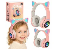 Šviečiančios belaidės ausinės su katės ausimis, LED ir Bluetooth