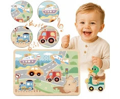Tooky Toys Medinė dėlionė Tooky Toy, 6 transporto priemonės