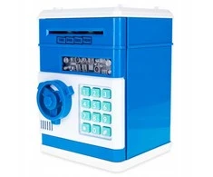 Vaikiška taupyklė–seifas ATM su PIN kodu monetoms ir banknotams, mėlyna