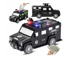 Vaikiška taupyklė–seifas policijos automobilio formos su kodu