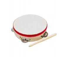 Vaikiškas muzikos instrumentų rinkinys. cimbolai, barškučiai, būgnai ir lazdelės