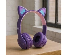 Vaikiškos belaidės Bluetooth on-ear ausinės su katės ausimis ir RGB LED