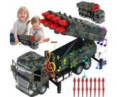 Žaislinis karinis automobilis su raketomis – 8 šūviai, šviesos, garsai ir atbulinės eigos režimas