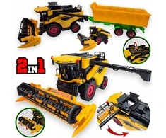Žaislinis New Holland kombainas su traktoriumi ir priekaba – realistiškas modelis su judančiomis dalimis