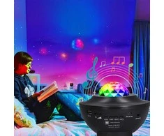 Žvaigždžių projektorius su LED naktine lempa, „Bluetooth“ garsiakalbiu ir pulteliu