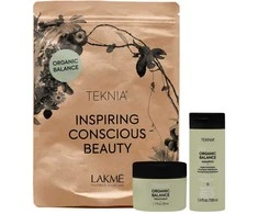„Lakme Teknia“ kelioninis rinkinys „Organic Balance“: šampūnas, 100 ml + priemonės, 100 ml
