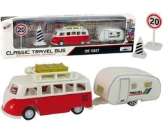 Autobusas su kemperio priekaba, raudonas