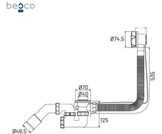 Automatinis vonios sifonas BESCO su persipylimu, Juodas matt