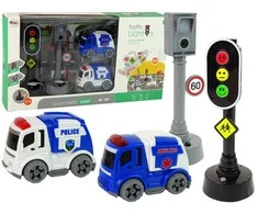 Automobilių su šviesoforais ir kelio ženklais rinkinys