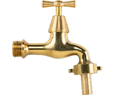 Čiaupas 1/2 išor.sr., su išėjimu 3/4 išor.sr. ir jungtim 13 mm žarnai Bradas TAPER HANDLE, polished brass