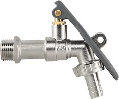 Čiaupas 1/2 x 3/4 išor.sr su vožtuvu ir jungtimi 13 mm žarnai Bradas LEVER LOCK, Brass/Nickel