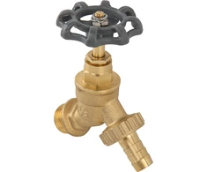 Čiaupas 1/2" x 3/4" išor.sr su vožtuvu ir jungtimi 13 mm žarnai Bradas ROUND HANDLE, žalvaris
