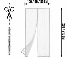 Durų tinklelis nuo vabzdžių su magnetais, 80/90/100 x 210/220 cm, baltas