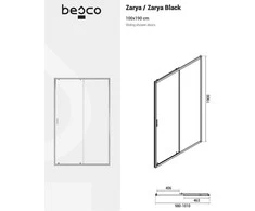 Dušo durys Besco Zarya Juodas, 100 x 190 cm