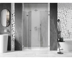 Dušo durys Mexen Lunar-F, sulankstomos, kairė, 125 cm, transparent/brushed nickel