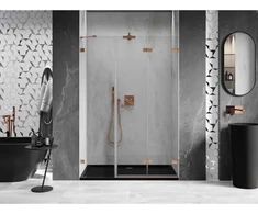 Dušo durys Mexen Lunar-F, sulankstomos, dešinė, 130 cm, transparent/brushed copper