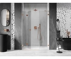 Dušo durys Mexen Lunar-F, sulankstomos, kairė, 125 cm, transparent/brushed copper