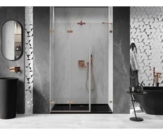 Dušo durys Mexen Lunar-F, sulankstomos, kairė, 115 cm, transparent/brushed copper