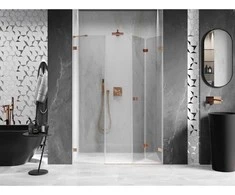 Dušo durys Mexen Lunar-F, sulankstomos, dešinė, 135 cm, transparent/brushed copper