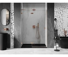 Dušo durys Mexen Lunar L, kairė, 130 cm, transparent/brushed copper