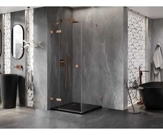 Dušo kabina Mexen Lunar, kairė, 90 x 90 cm, transparent/brushed copper
