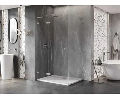 Dušo kabina Mexen Lunar L, kairė, 100 x 90 cm, transparent/brushed nickel