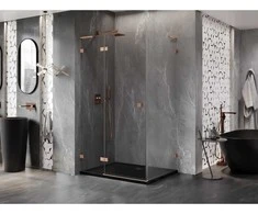 Dušo kabina Mexen Lunar L, kairė, 90 x 80 cm, transparent/brushed copper