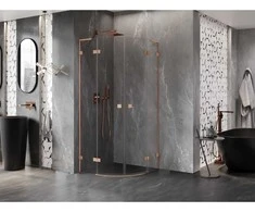 Dušo kabina Mexen Lunar L, pusapvalė, 70 x 70 cm, transparent/brushed copper