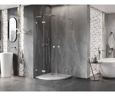 Dušo kabina Mexen Lunar L, pusapvalė, 70 x 70 cm, transparent/brushed nickel