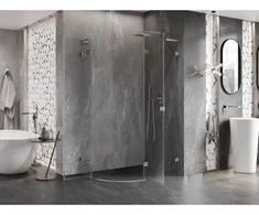 Dušo kabina Mexen Lunar L, pusapvalė, dešinė, 100 x 80 cm, transparent/brushed nickel