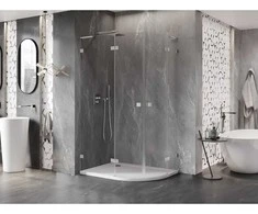 Dušo kabina Mexen Lunar L, pusapvalė, kairė, 100 x 70 cm, transparent/brushed nickel