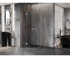 Dušo kabina Mexen Lunar, pusapvalė, 90 x 90 cm, transparent/brushed copper