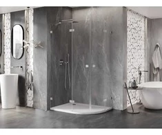 Dušo kabina Mexen Lunar, pusapvalė, kairė, 90 x 80 cm, transparent/brushed nickel