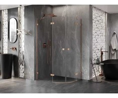 Dušo kabina Mexen Lunar, pusapvalė, kairė, 100 x 90 cm, transparent/brushed copper