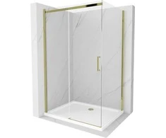Dušo kabina Mexen Omega su padėklu ir sifonu, Gold+Baltas/Gold, 130 x 80 cm