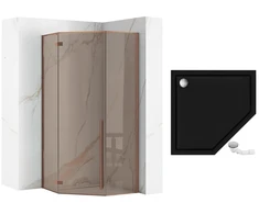 Dušo kabina Rea Diamond, Brushed Copper, su juodu padėklu, 90x90 cm