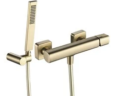Dušo komplektas su maišytuvu Laveo Tores, Brushed Gold