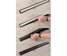 Dušo latakas Laveo Basso 2in1, 70 cm, Juodas Glass