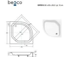 Dušo padėklas Besco Diper II, 80 x 80 cm