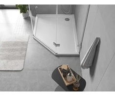 Dušo padėklas Mexen Flow Slim, penkiakampis, kairinis, 100 x 90 cm, Baltas gloss