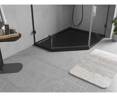 Dušo padėklas Mexen Flow Slim, penkiakampis, dešininis, 90 x 80 cm, Juodas matt