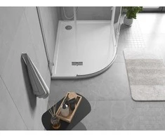 Dušo padėklas Mexen Flow Slim, pusapvalis asimetrinis, dešininis, 90 x 80 cm, Baltas gloss