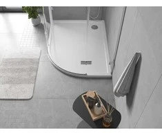 Dušo padėklas Mexen Flow Slim, pusapvalis asimetrinis, kairinis, 100 x 80 cm, Baltas gloss