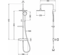 Dušo sistema su termostatu Mexen KX40, Gold