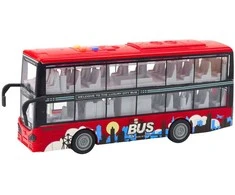 Dviaukštis autobusas City Bus su šviesos ir garso efektais, 1:16, raudonas
