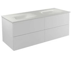 Dviguba spintelė Besco Akya Classic 131 cm su praustuvu ir klik-klak, Baltas glossy/Baltas glossy+Chrome